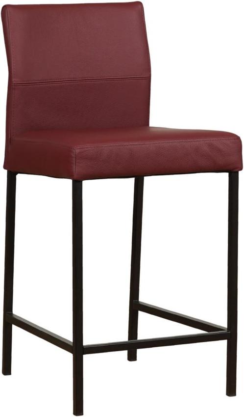 Donkerrode leren moderne barkruk - poot vierkant zwart - Tol, Huis en Inrichting, Barkrukken, 90 cm of meer, Met voetsteun, 1 kruk