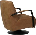 Bruine leren industriële draaifauteuil - staal zwart frame m, Nieuw, Ophalen of Verzenden, Modern, 50 tot 75 cm