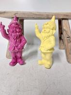 Beeld, set of naugthy gnomes color yellow fuchsia - 16 cm -