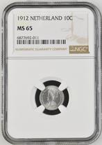 Koningin Wilhelmina 10 cent 1912 lage kroon NGC MS65, Verzenden, Zilver, 10 cent, Koningin Wilhelmina