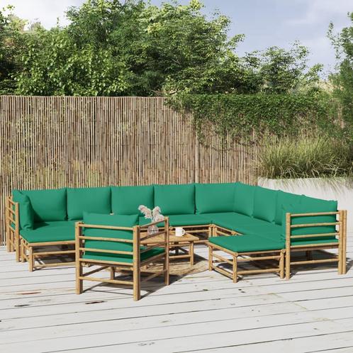 vidaXL 12-delige Loungeset met kussens bamboe groen, Tuin en Terras, Tuinsets en Loungesets, Loungeset, Nieuw, Hout, Verzenden