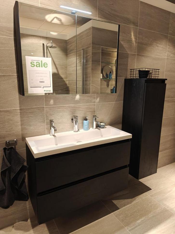 Ondiep Badmeubel 100cm met spiegelkast, kolomkast kran 0023, Huis en Inrichting, Badkamer | Badkamermeubels, Wastafelkast, Nieuw