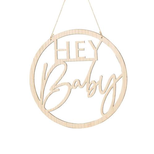 Hangdecoratie Bord Hey Baby Hout 36cm, Hobby en Vrije tijd, Feestartikelen, Nieuw, Verzenden