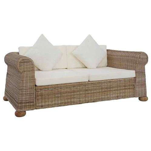 vidaXL Tweezitsbank met kussens natuurlijk rattan, Huis en Inrichting, Banken | Bankstellen, Nieuw, 150 tot 200 cm, Riet of Rotan