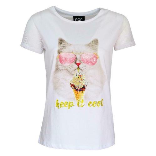 Verysimple • wit t-shirt met coole kat • m 34 36 38 40 42 44, Kleding | Dames, T-shirts, Wit, Maat 38/40 (M), Nieuw, Korte mouw