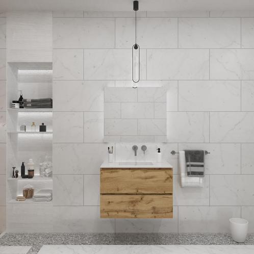 Badkamermeubelset Gliss Zeus 80 cm Natuur Eiken, Doe-het-zelf en Verbouw, Sanitair, Bad, Nieuw, Ophalen of Verzenden