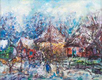 Jan Makkes (1935-1999), ‘Besneeuwd boerenerf met figuren’ beschikbaar voor biedingen