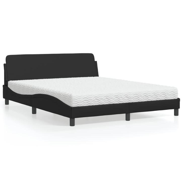vidaXL Bed met matras Dover kunstleer zwart 160x200 cm, Huis en Inrichting, Slaapkamer | Bedden, 160 cm, 200 cm, Zwart, Tweepersoons