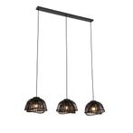 Oosterse hanglamp zwart bamboe 3-lichts - Pua, Huis en Inrichting, Lampen | Hanglampen, Nieuw, Oosters, 75 cm of meer