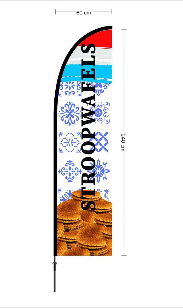 Beachvlag stroopwafels ontwerp 1 doek 60x240cm, hoogte, Diversen, Vlaggen en Wimpels, Nieuw