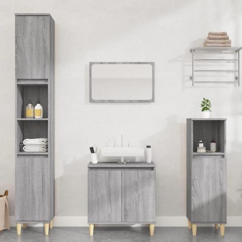 vidaXL 3-delige Badkamermeubelset bewerkt hout grijs sonoma, Huis en Inrichting, Badkamer | Badkamermeubels, Nieuw, Verzenden