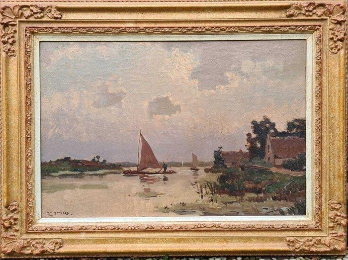 Jan Knikker (1889-1957) - Zeilboot op riviertje in landschap, Antiek en Kunst, Kunst | Schilderijen | Klassiek