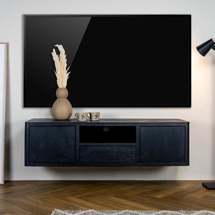 *WOONWINKEL* Tower Living Tenna Mangohout Zwart Tv Meubel, Huis en Inrichting, Kasten | Televisiemeubels, Nieuw, Verzenden