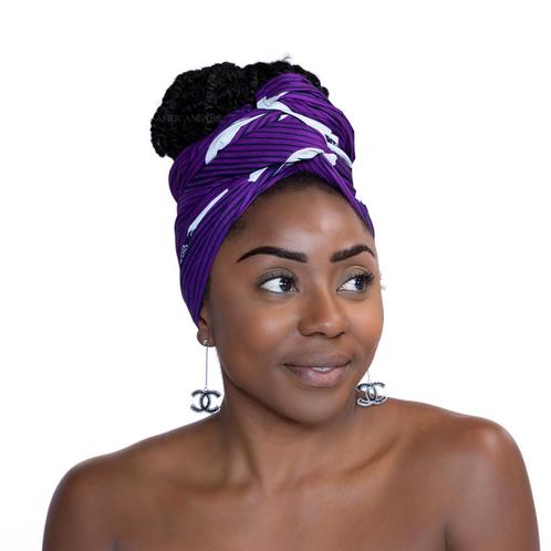 Afrikaanse hoofddoek / Vlisco headwrap - Paars / Witte speed, Kleding | Dames, Hoeden en Petten, Nieuw, Ophalen of Verzenden