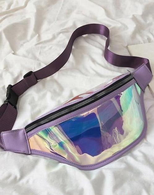 Grote Transparante Iridescent Heuptas Paars Holografisch Reg, Sieraden, Tassen en Uiterlijk, Tassen | Damestassen, Overige typen