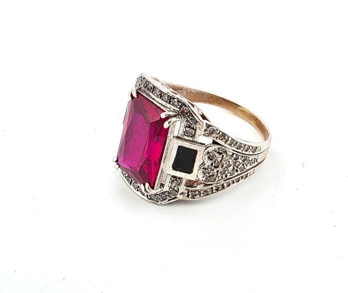 Zonder Minimumprijs - Ring - 9 kt. Geel goud, Zilver Robijn, Sieraden, Tassen en Uiterlijk, Ringen