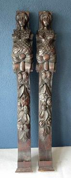 Snijwerk, Large sculptural reliefs - Caryatids - 88 cm - Eik, Antiek en Kunst