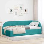 vidaXL Hoekbedframe met hoofdeinde Turquoise 100 x 200 cm, Verzenden, Nieuw, Stof