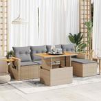 vidaXL 6-delige Loungeset met kussens poly rattan acacia, 6 zitplaatsen, Nieuw, Loungeset, Verzenden