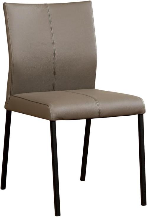 Grijze leren moderne eetkamerstoel - poot vierkant zwart - T, Huis en Inrichting, Stoelen, Eén, Overige kleuren, Nieuw, Leer, Ophalen of Verzenden