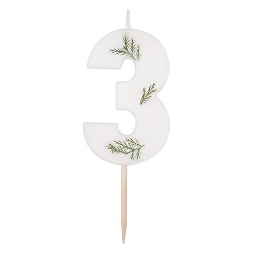 Witte Kaars 3 Jaar Gebladerd 5cm, Hobby en Vrije tijd, Feestartikelen, Nieuw, Verzenden