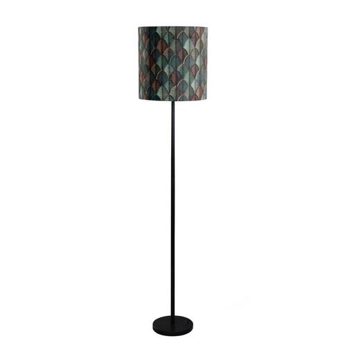 Vloerlamp zwart met velours lampenkap blad dessin met gouden, Huis en Inrichting, Lampen | Vloerlampen, Nieuw, Overige materialen