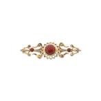 Gouden broche met bloedkoraal | Vintage/antiek, Gebruikt, Overige kleuren, Ophalen of Verzenden, Met edelsteen