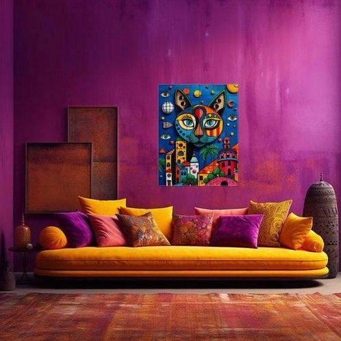 Lea Roche - CAT GARDEN 3 - Unique, Antiek en Kunst, Kunst | Schilderijen | Modern