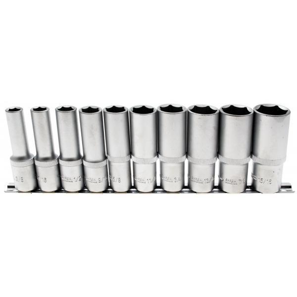 Doppenset 1/2 10-delig LANGE UITVOERING INCH MATEN, Auto diversen, Autogereedschap, Nieuw, Verzenden