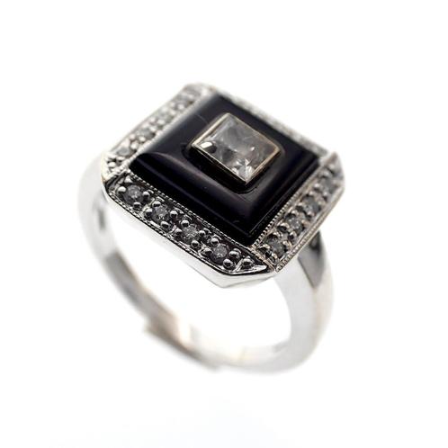 18 Krt. Witgouden ring met cluster van edelstenen (zirconia), Sieraden, Tassen en Uiterlijk, Ringen, Dame, Met edelsteen, Overige kleuren