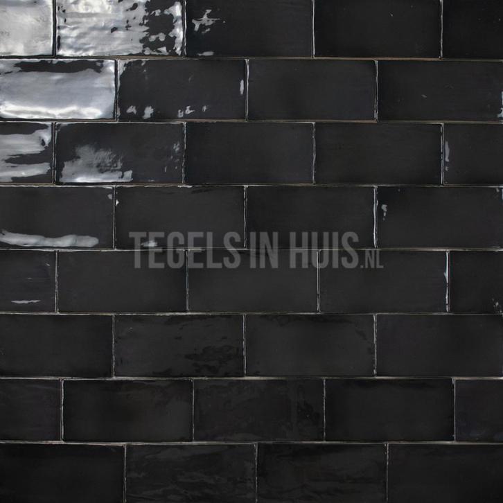 Equipe wandtegel manacor 7.5x15 zwart glans handvorm, Doe-het-zelf en Verbouw, Tegels, Wandtegels, Nieuw, 10 m² of meer, Keramiek