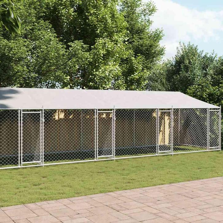vidaXL Hondenhok met dak en deuren 12x2x2 m gegalvaniseerd, Dieren en Toebehoren, Honden-accessoires, Nieuw, Verzenden