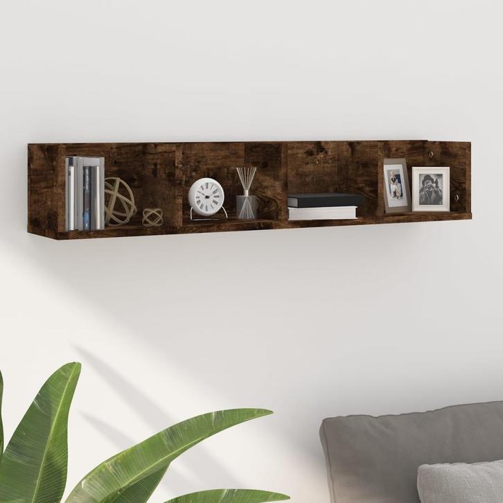 vidaXL CD-wandschap 100x18x18 cm bewerkt hout gerookt, Huis en Inrichting, Woonaccessoires | Wandplanken en Boekenplanken, Nieuw