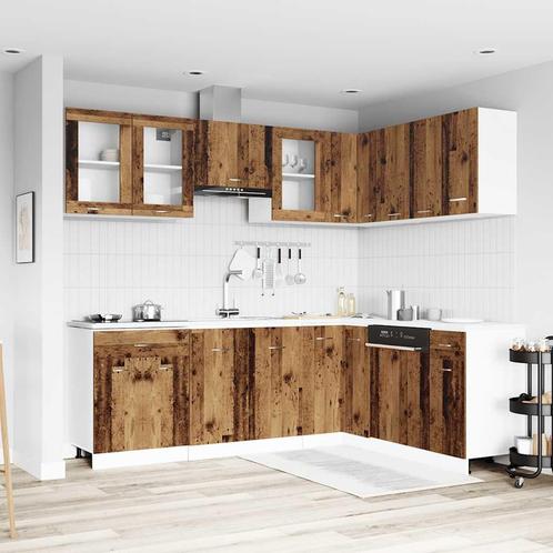 vidaXL 11-delige Keukenkastenset Lyon bewerkt hout oud, Huis en Inrichting, Keuken | Keukenelementen, Bruin, Nieuw, Verzenden