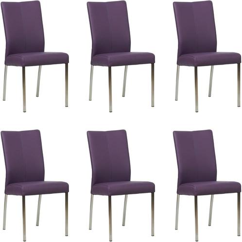 Set van 6 Paarse leren moderne eetkamerstoelen - Toledo Leer, Huis en Inrichting, Stoelen, Vijf, Zes of meer stoelen, Nieuw, Leer