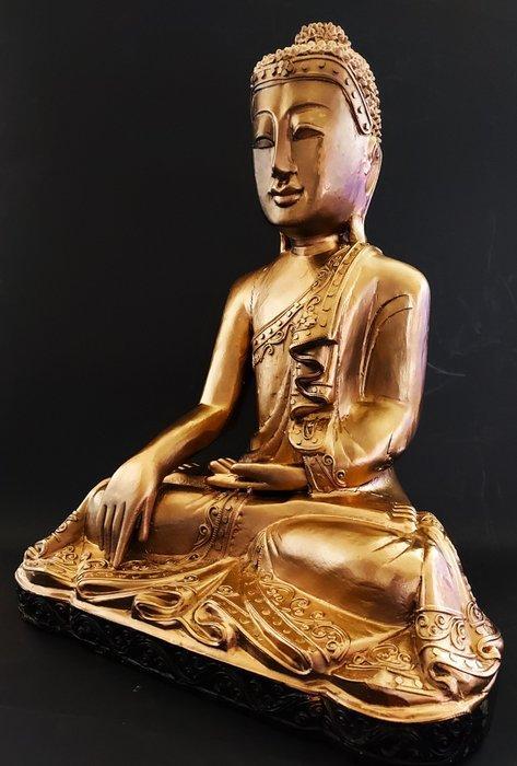 Birmese Mandalay Boeddha 48 cm (goud) - Hout - Myanmar - 20e, Antiek en Kunst, Kunst | Niet-Westerse kunst