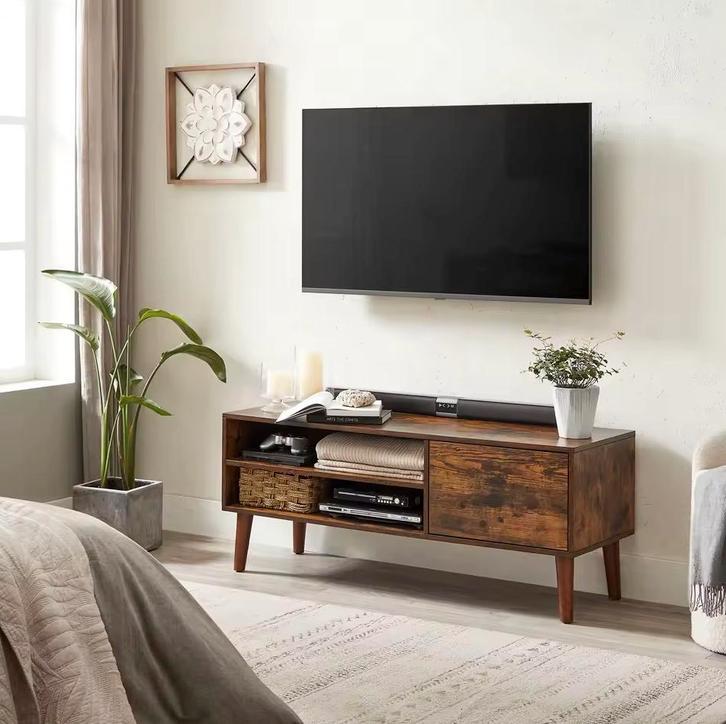 Retro Lowboard TV-Meubel – Vintage Hout - Tot 55 inch TV, Huis en Inrichting, Kasten | Televisiemeubels, Nieuw, Verzenden