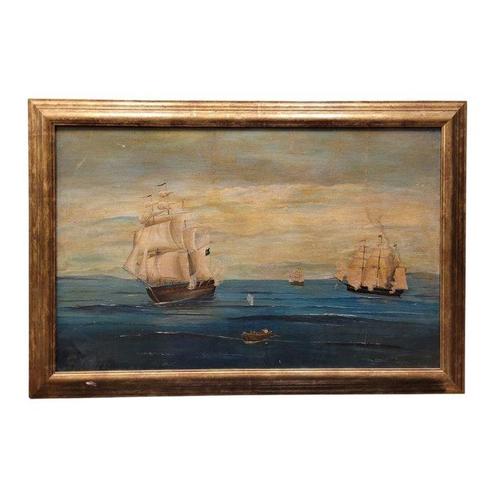 Franse school (XIX) - Batalla naval, Antiek en Kunst, Kunst | Schilderijen | Klassiek