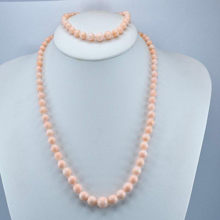 Koraal - 18 karaat - Geel goud - 2-delige sieradenset - Rosé, Antiek en Kunst, Curiosa en Brocante