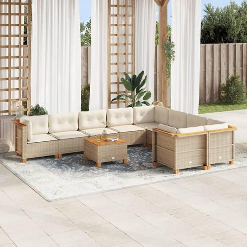 vidaXL 10-delige Loungeset met kussens poly rattan beige, Tuin en Terras, Tuinsets en Loungesets, Loungeset, Nieuw, Rotan, Verzenden