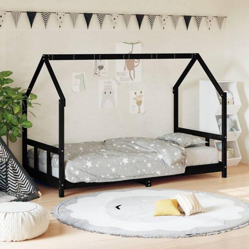 vidaXL Kinderbedframe 90x190 cm massief grenenhout zwart, Kinderen en Baby's, Kinderkamer | Bedden, Nieuw, Verzenden