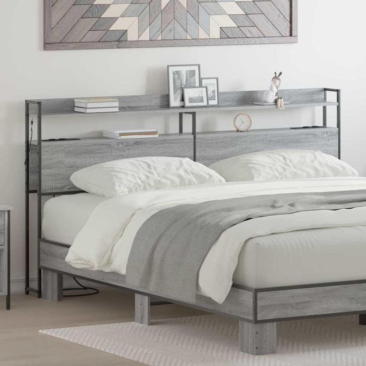 vidaXL Hoofdbord met plank met opslag Grijs sonoma 200 cm, Huis en Inrichting, Slaapkamer | Bedden, Grijs, Nieuw, Hout, Verzenden