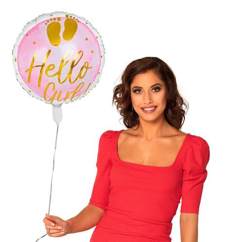 Geboorte Helium Ballon Hello Girl! Leeg 45cm, Hobby en Vrije tijd, Feestartikelen, Nieuw, Verzenden