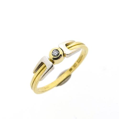 Bicolor gouden solitair ring met diamant; 0,03 ct. | Desiree, Sieraden, Tassen en Uiterlijk, Ringen, Dame, Met edelsteen, Overige kleuren