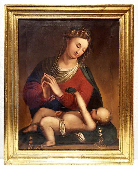 Scuola italiana (XVIII-XIX) - Madonna col Bambino, Antiek en Kunst, Kunst | Schilderijen | Klassiek