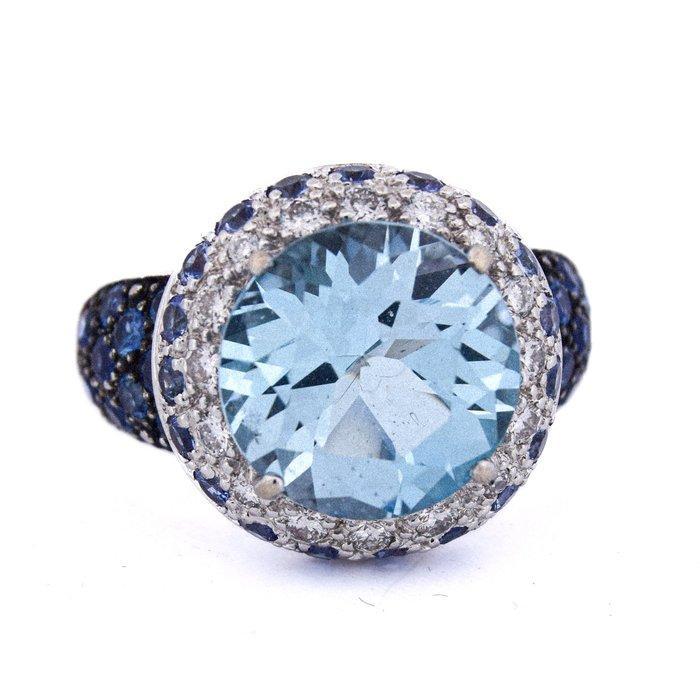 Armring - 18 karaat Witgoud - 12.40ct. tw. Topaas - Diamant, Sieraden, Tassen en Uiterlijk, Antieke sieraden