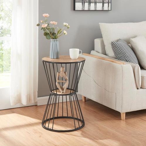 [en.casa] Bijzettafel Fossbergom rond 62xØ40 cm zwart en eik, Huis en Inrichting, Tafels | Bijzettafels, Verzenden