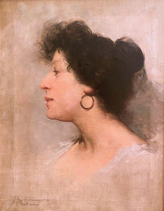 Michelangelo Melano (1867-1915) - Profilo femminile, Antiek en Kunst, Kunst | Schilderijen | Klassiek