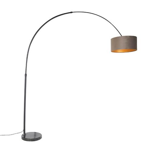 Booglamp zwart velours kap taupe met goud 50 cm - XXL, Huis en Inrichting, Lampen | Vloerlampen, Nieuw, Overige materialen, 200 cm of meer