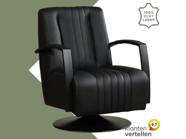 Leren draaifauteuil Galaxy - Toledo Nero (zwart) -, Huis en Inrichting, Fauteuils, 50 tot 75 cm, 75 tot 100 cm, Nieuw, Leer, Ophalen of Verzenden